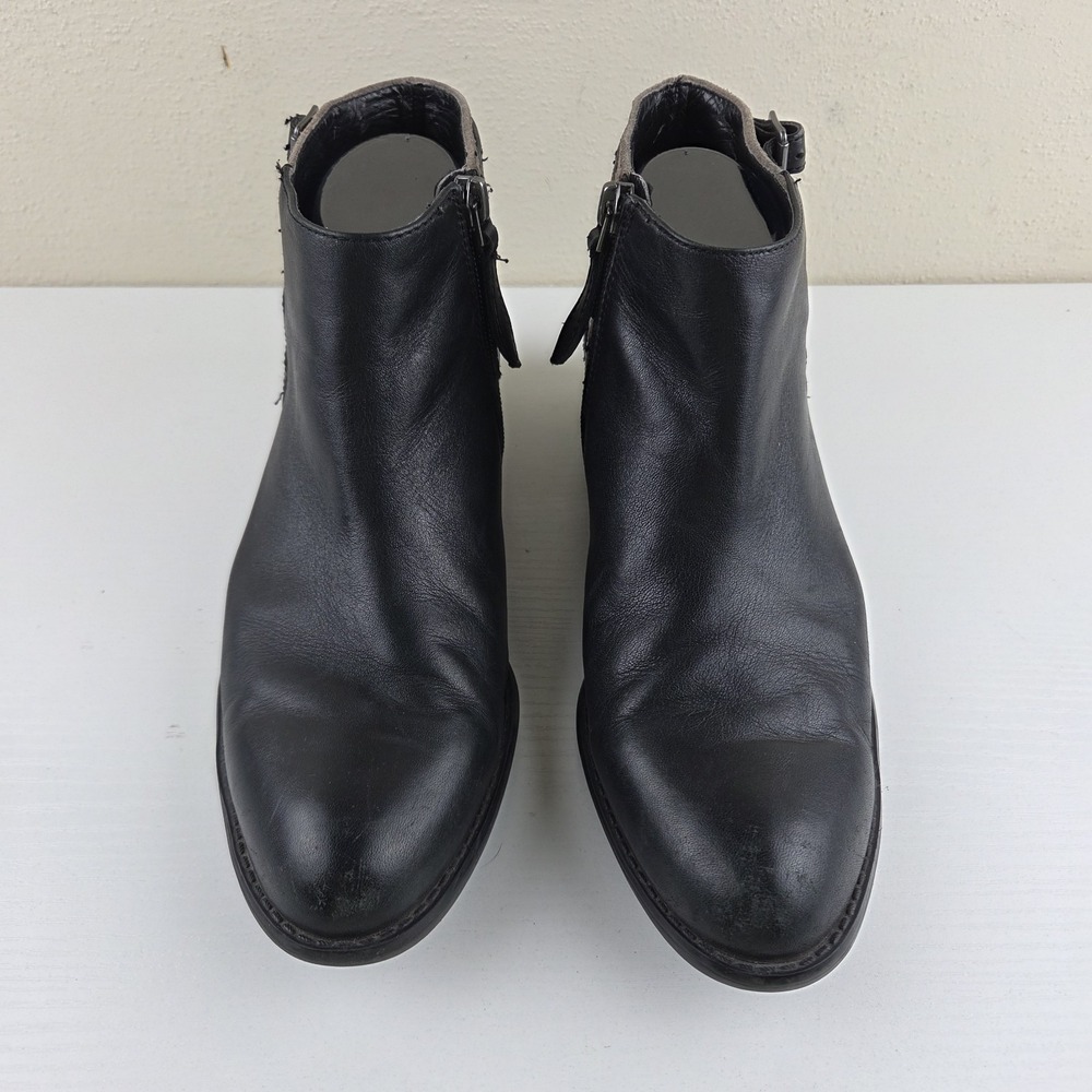 Franco Sarto Cyan Black Leather Ankle Zip Booties Block Heel Women's Size 9 M - Picture 4 of 11